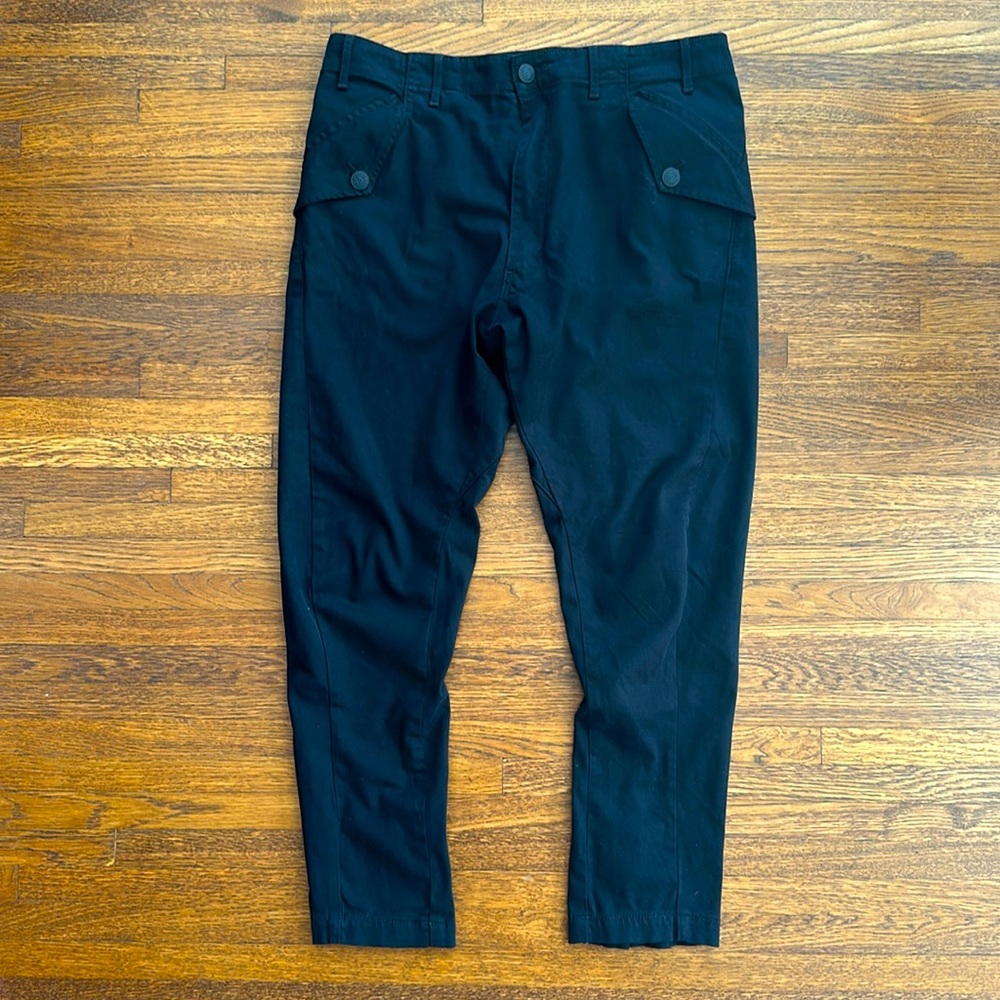 Men’s True Religion Black Stretch Cotton Slim Military Pants with zipper details